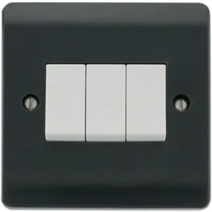 Click Scolmore Plate Switch 3 Gang 2 Way 10A Anthracite Grey