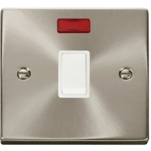 Click Scolmore Victorian Satin Chrome White Insert 20A Double Pole Plate Switch With Neon