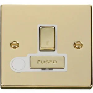 Click Scolmore Victorian Polished Brass White Insert 13A Ingot Double Pole Switched Fused Connection Unit With Optional Flex Outlet