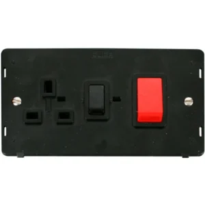 Click Scolmore Black 45A 2 Gang Double Pole Switch With 13A Double Pole Switched Socket Outlet Black Insert