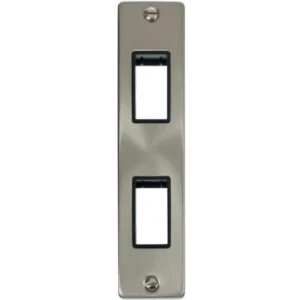 Click Scolmore Victorian Satin Chrome Black Insert 2 Gang MiniGrid Unfurnished Architrave Plate 2 Apertures
