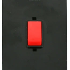 Click Scolmore Black 45A 2 Gang (Vertical) Double Pole Plate Red Switch Black Insert