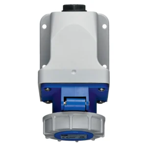 MK Electric 16A 200-250V 2P+E IP67 Angled Surface Socket Outlet Blue