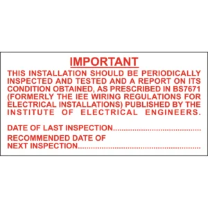 Easyfix Testing Label 'Date of Next Inspection' Self Adhesive 150 x 75mm Vinyl (Pack=5)