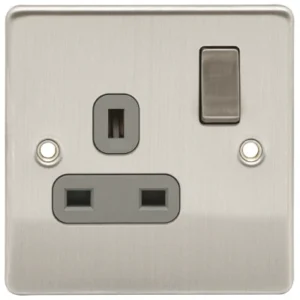 Niglon Socket 1 Gang DP Switched Grey Insert 13A Brushed Chrome