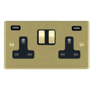 Hamilton Socket 2G SP Switched USB Outlets 13A 85X145mm Satin Brass/Satin Brushed 1X