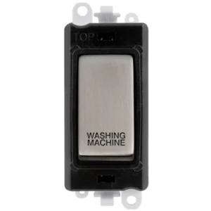 Click Scolmore Washing Machine Laser Etched Legend Black Frame 20AX Stainless Steel Double Pole Switch Module