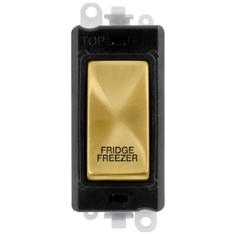 Click Scolmore Fridge Freezer Laser Etched Legend Black Frame 20AX Satin Brass Double Pole Switch Module - Image 2