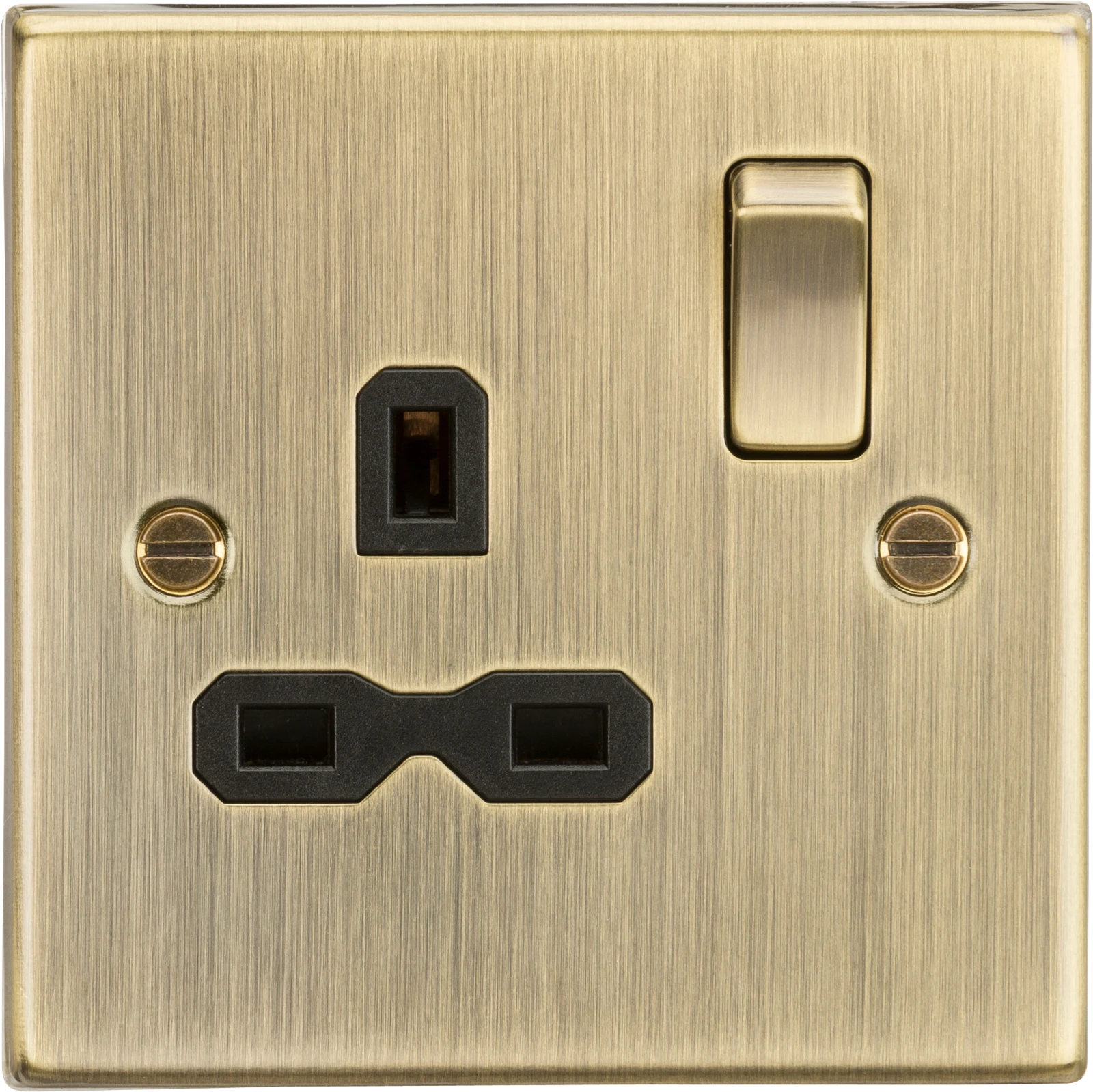 Knightsbridge MLA 13A 1G DP Switched Socket with Black Insert - Square Edge Antique Brass