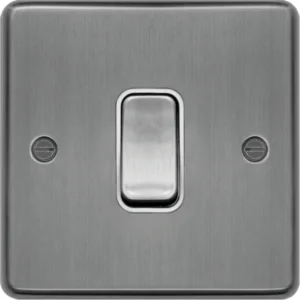 Hager Control Switch 1 Gang DP 20A Brushed Steel White Insert