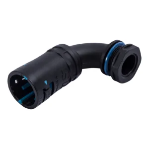 Newlec 20mm Flexible Conduit Gland 90° Elbow IP68 PVC Black C/W Locknut [Pack=5]