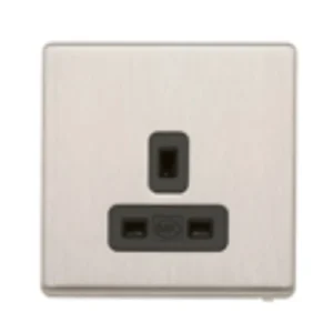MK Electric Socket 1 Gang UnSwitched Dual Earth 13A Lustrous Black Black Inserts