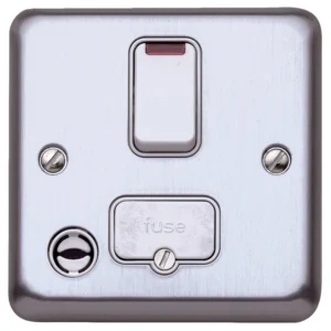 MK Electric Connection Unit 13A DP Switched Fused 13A Brushed Chrome Flex Outlet&Neo