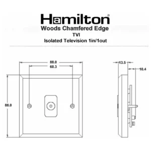 Hamilton Socket 1 Gang Tv Coax Isolated 88X88mm Medium Oak Black Insert