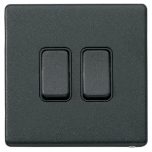 MK Electric Plate Switch 2 Gang 2 Way SP 20A Lustrous Black Black Insert