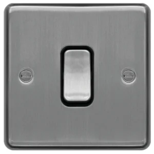 Hager Plate Switch 1 Gang Intermediate 20A Brushed Steel Black Insert