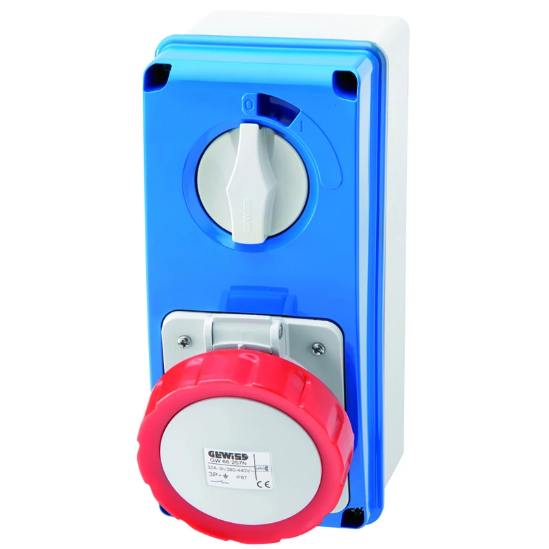 Gewiss Socket Triple Pole Neutral+Earth Vertical Interlock 16A 400V Red Owb 6H Sbf