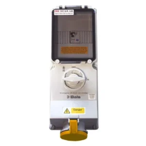 Newlec Industrial Power Socket RCD Switch Interlocked Surface 2 Pole + Earth 32A 110V IP44 Yellow