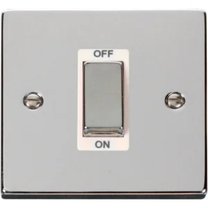 Click Scolmore Victorian Polished Chrome White Insert 45A Ingot 1 Gang Double Pole Plate Switch