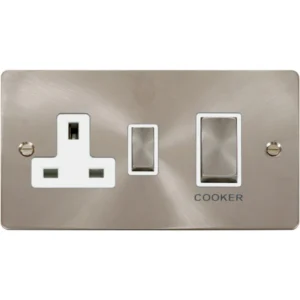 Click Scolmore Switch DP 13A Switched Socket 45A Brushed Stainless White Insert