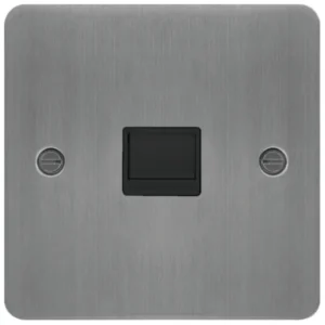 Hager Socket 1 Gang Tel Secondary Brushed Steel Black Insert