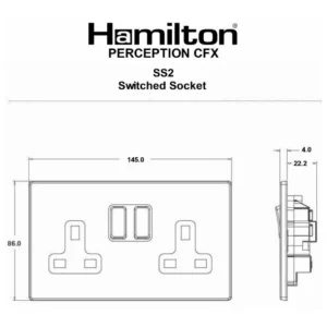 Hamilton Socket 2 Gang Switched 13A 86X146mm Satin Chrome Black SurRound