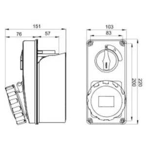 Gewiss Socket 3P+E Vertical Interlock 16A 400V Red Owb 6H Sbf