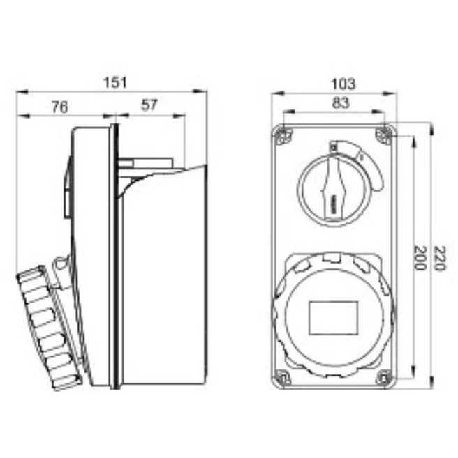 Gewiss Socket 3P+E Vertical Interlock 16A 400V Red Owb 6H Sbf