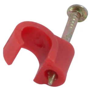 Newlec Nail in Round Cable Clip Red for 7-8mm Diameter Cables [Pack=100]