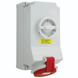 Newlec Industrial Power Socket Switch Interlocked Surface 3P+E 16A 415V IP44 Red