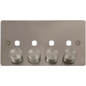 Click Scolmore Plate 4 Gang Double Dimmer Knob Brushed Stainless