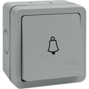 Hager Bell Push 1 Gang IP66 10Ax Grey