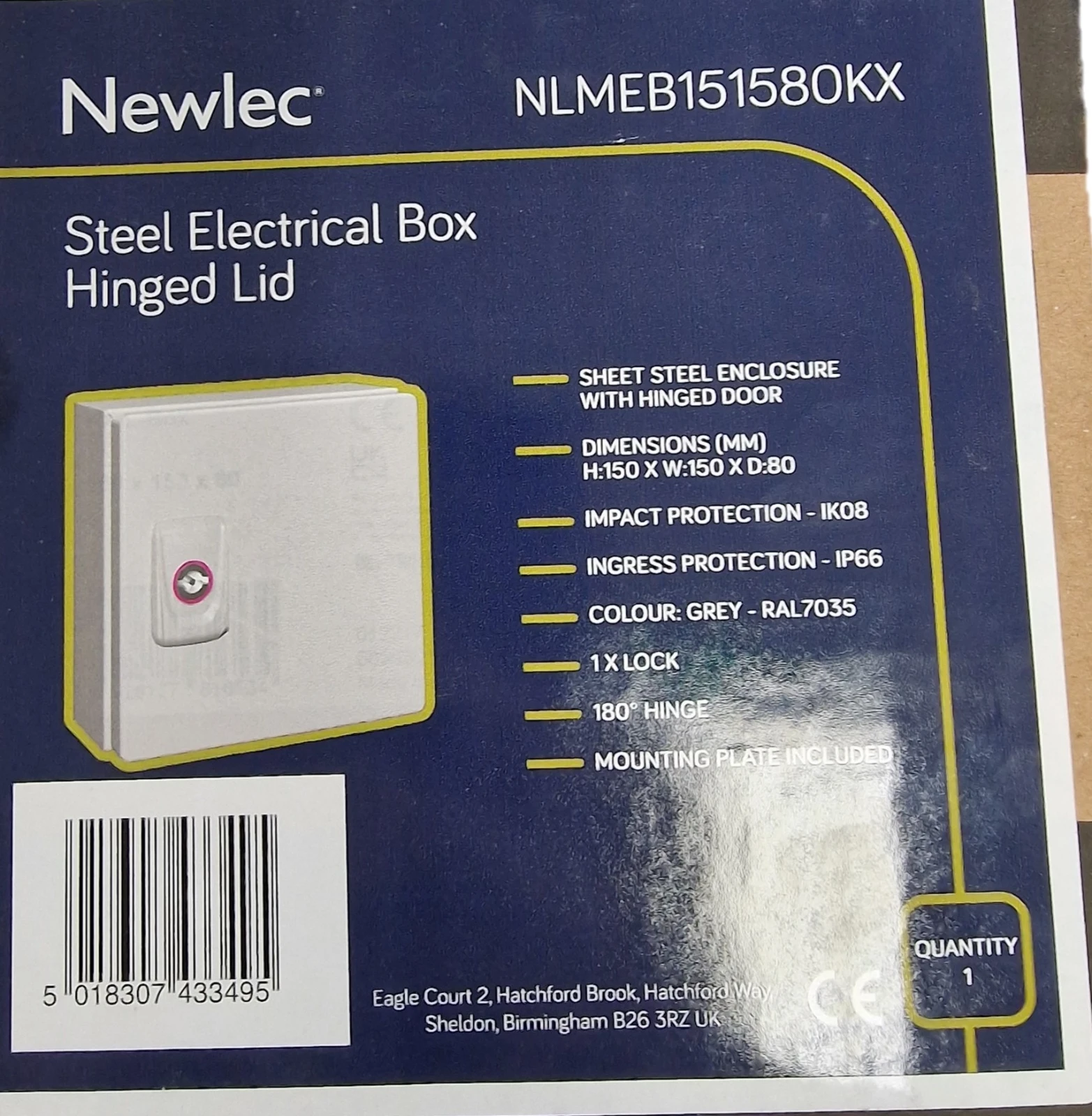 Newlec Junction Box Weatherproof RAL7035 150 x 150 x 80mm Light Grey Steel IP66 - Image 4