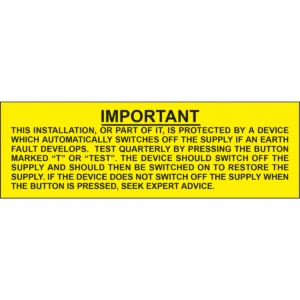 Easyfix Caution Label 'RCD Test Notice' Self Adhesive 145 x 45mm Vinyl (Pack=5)