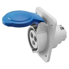 Gewiss Socket 2P+E 6H 10° Flush Mounting 32A 230V 50/60Hz Blue Halogen Free