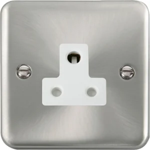 Click Scolmore Socket 1 Gang UnSwitched Round Pin 5A Satin Chrome White Insert