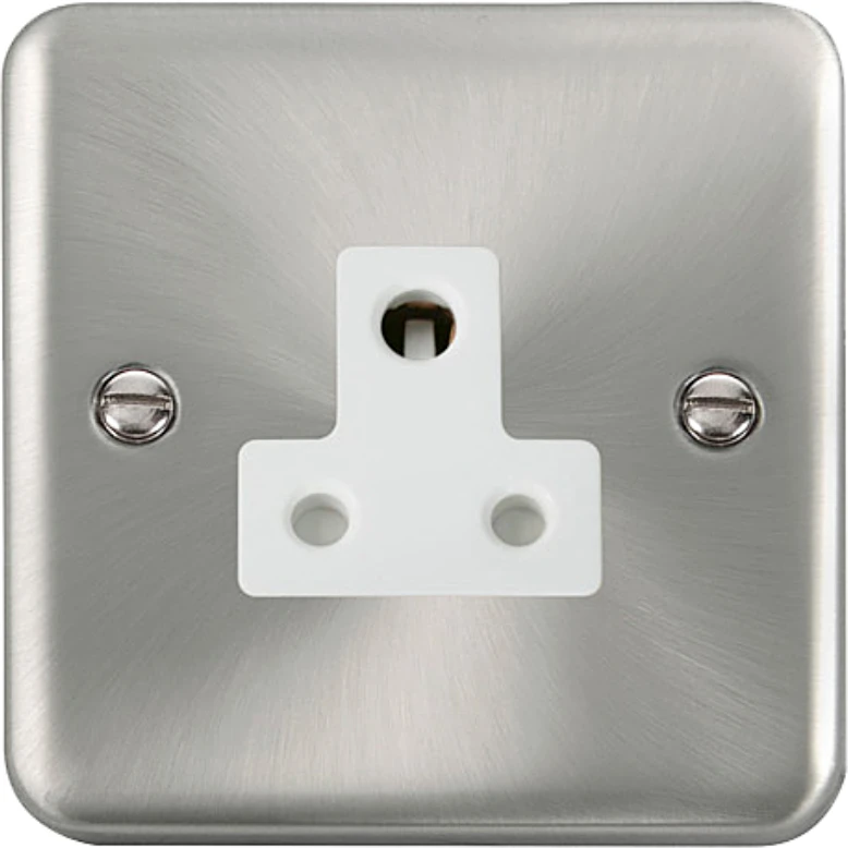 Click Scolmore Socket 1 Gang UnSwitched Round Pin 5A Satin Chrome White Insert