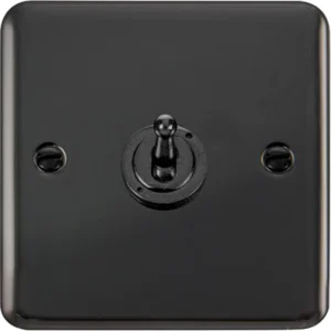 Click Scolmore Toggle Switch 1 Gang 2 Way 10Ax Black Nickel Black&White Gasket