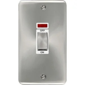 Click Scolmore Control Switch Ingot 2 Gang DP Neon 45A Satin Chrome White Insert