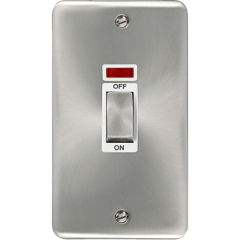 Click Scolmore Control Switch Ingot 2 Gang DP Neon 45A Satin Chrome White Insert - Image 2