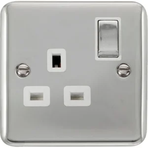 Click Scolmore Socket Ingot 1 Gang DP Switched 13A Polished Chrome White Insert