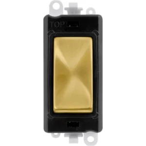Click Scolmore Black Frame 20AX Satin Brass 3 Position Centre ‘Off’ Retractive Switch Module