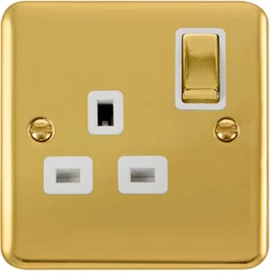 Click Scolmore Socket Ingot 1 Gang DP Switched 13A Polished Brass White Insert