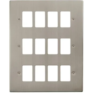 Click Scolmore Victorian Stainless Steel 12 Gang GridPro Frontplate
