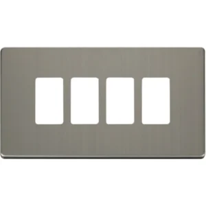 Click Scolmore Screwless Cover Plate Stainless Steel 4 Gang GridPro Frontplate