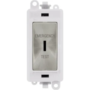 Click Scolmore Emergency Test Laser Etched Legend Polar White Frame 20AX Satin Chrome Double Pole Keyswitch Module