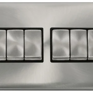 Click Scolmore Plate Switch Ingot 6 Gang 2 Way 10Ax Satin Chrome Black Insert