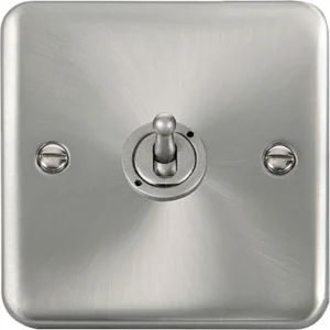 Click Scolmore Toggle Switch 1 Gang 2 Way 10Ax Satin Chrome Black&White Gasket