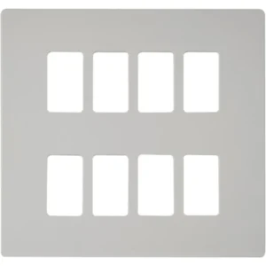 Click Scolmore Screwless Cover Plate Polar White 8 Gang GridPro Frontplate