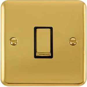 Click Scolmore Plate Switch Ingot 1 Gang 2 Way 10Ax Polished Brass Black Insert